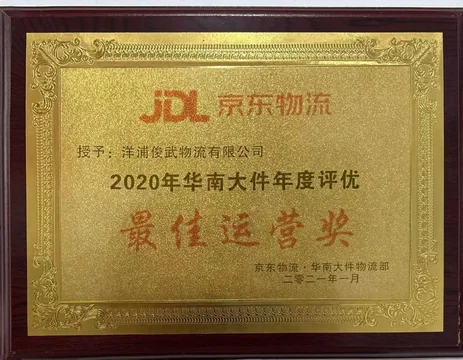 京东物流 2020华南大件最佳运营奖